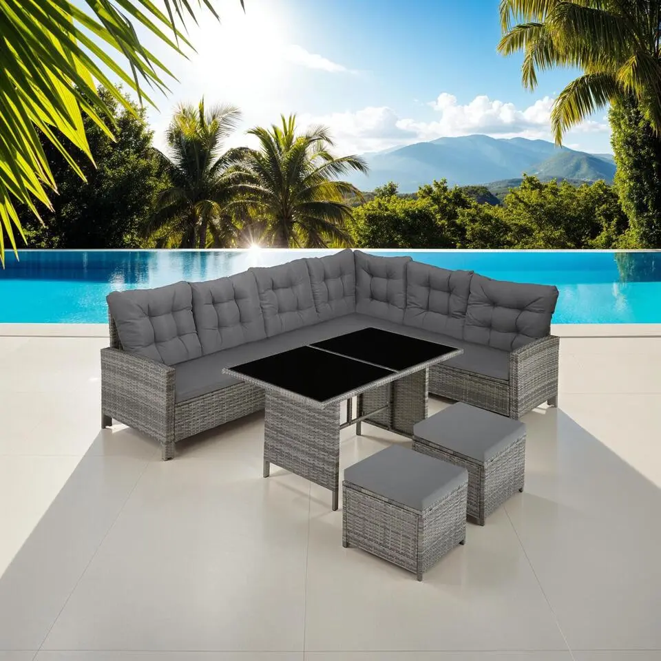 tectake - loungeset - wicker - grijs