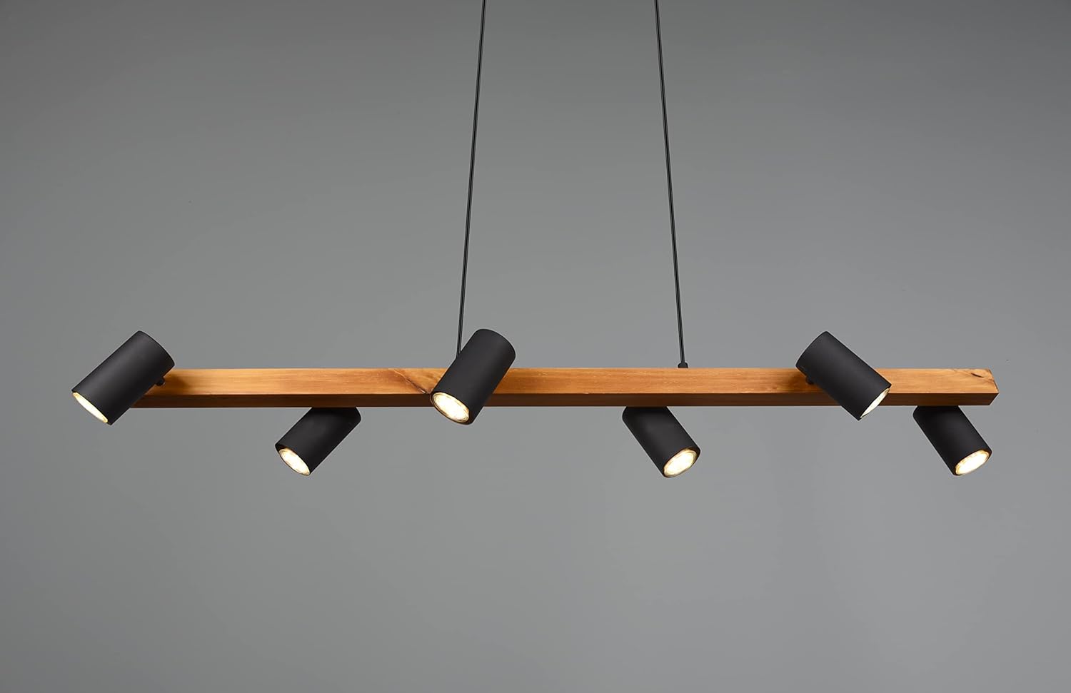 Trio Leuchten Pendelleuchte Marley 312490632,Metall Schwarz matt, Holz, exkl. 6x GU10