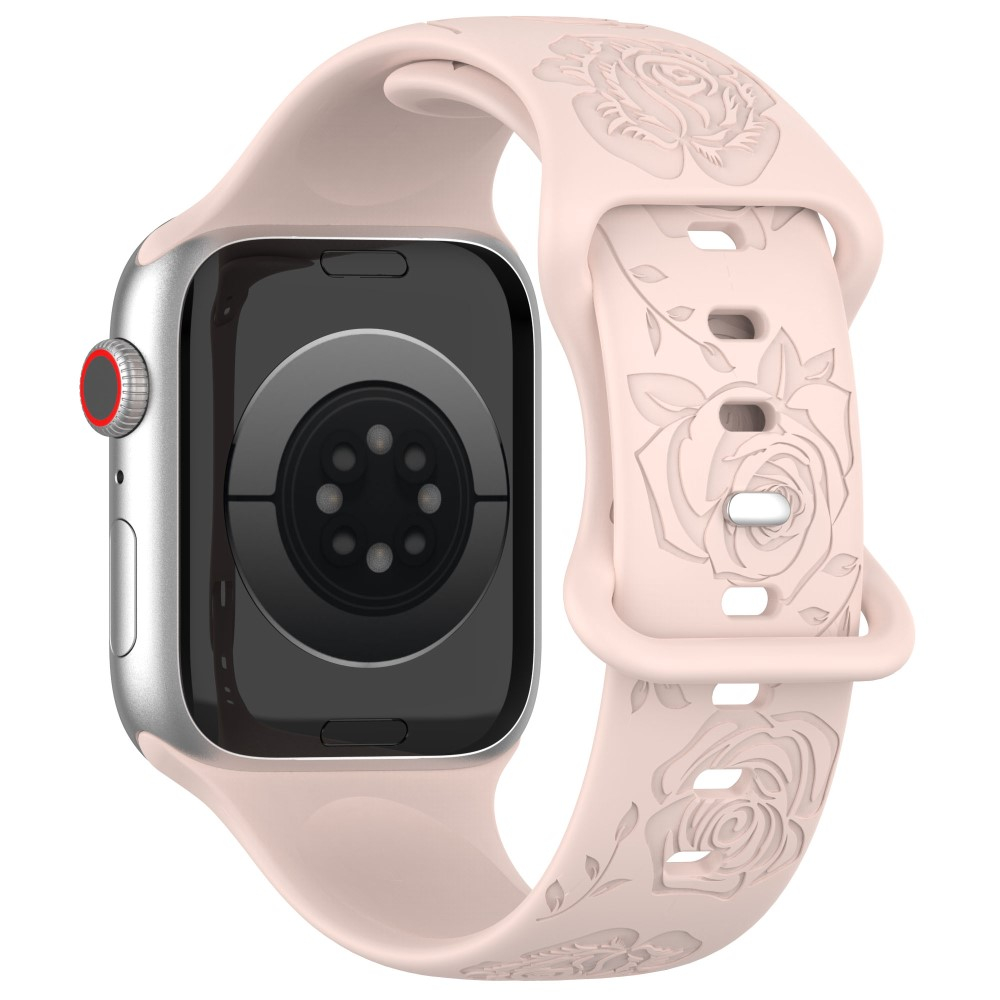 Apple Watch (49/46/45/44 mm) Silikon Armband mit Rosen-Muster (Gelenkumfang: 170 - 240 mm) - Rosa