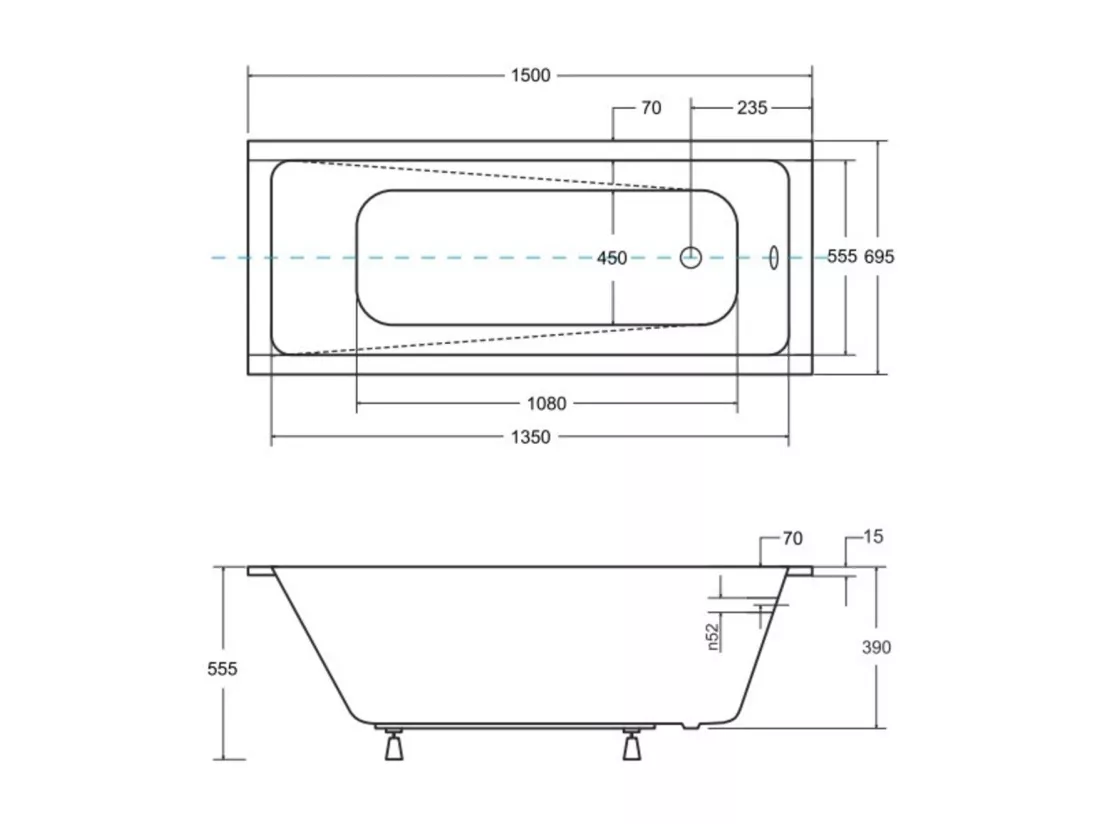 Baignoire MODERN Ultra-Slim 140-150-160-170-180 cm - Dimensions: 150cm