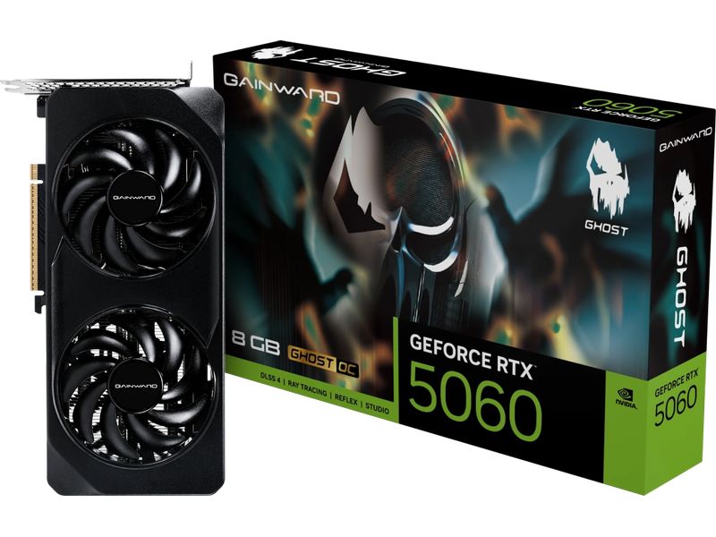 Gainward Grafikkarte GeForce RTX 5060 Ghost OC 8 GB Gamer-Grafikkarte mit 8 GB GDDR7-Speicher, ermöglicht Auflösungen bis zu 8k