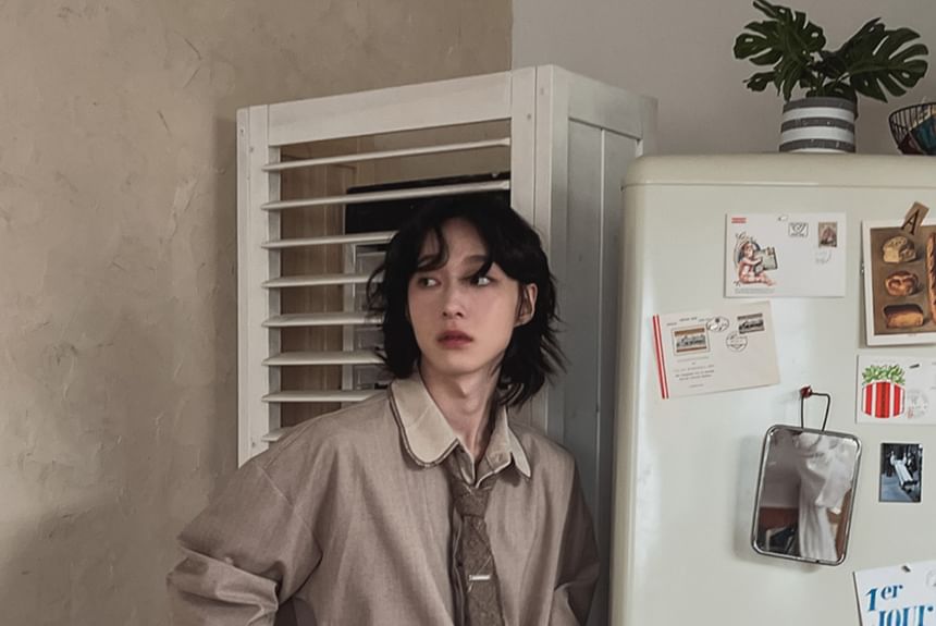 SeoulPop - Losvallend overhemd met lange mouwen en contrasterende rand
