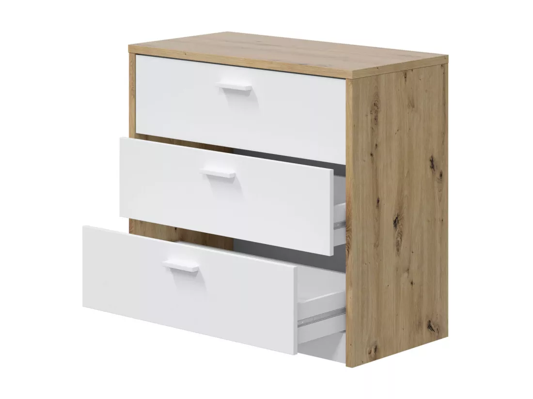 Bureau Toronto, Bureau avec tiroirs et plateau escamotable, Table d'étude ou de bureau pour PC, 75x40h130 cm, Chêne blanc et noueux