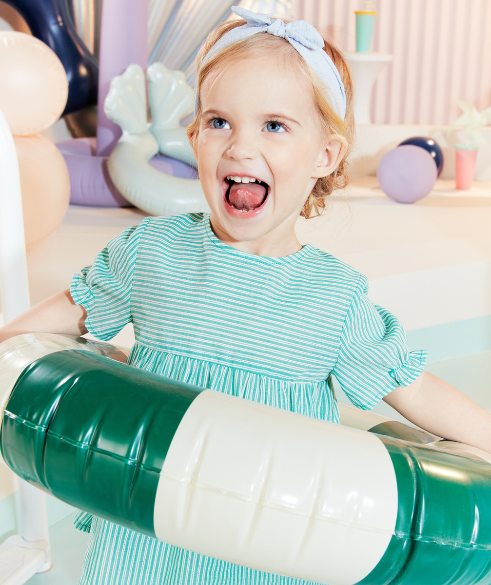 BLOUSE BÉBÉ FILLE EN COTON VERTE AVEC RAYURES