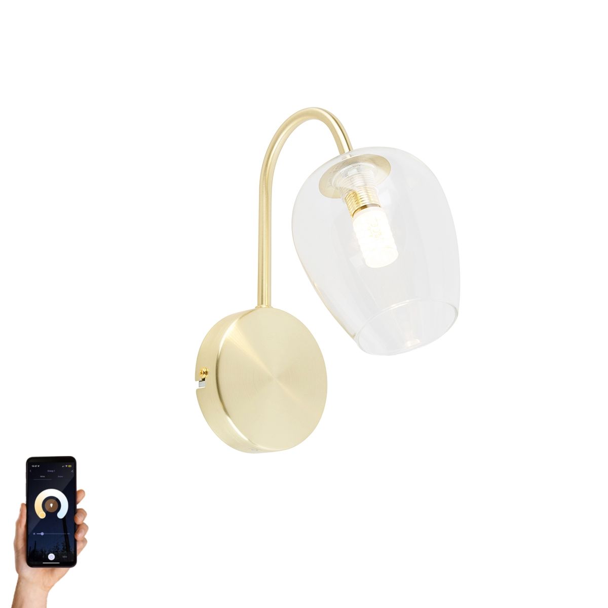 Smart wandlamp goud met glas incl. Wifi G9 - Elien