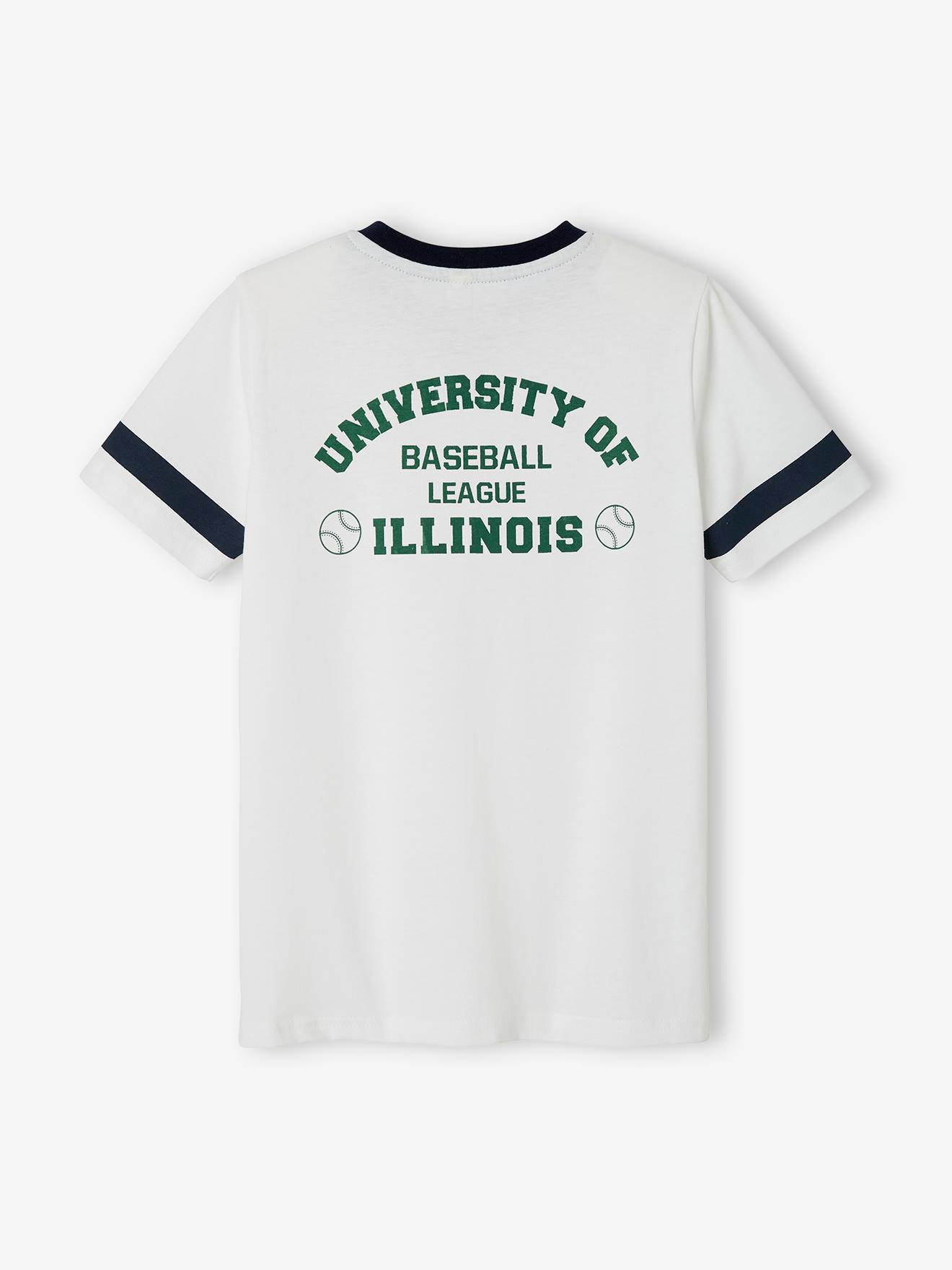 Camiseta esportiva de beisebol para meninos, branca lisa com estampas.