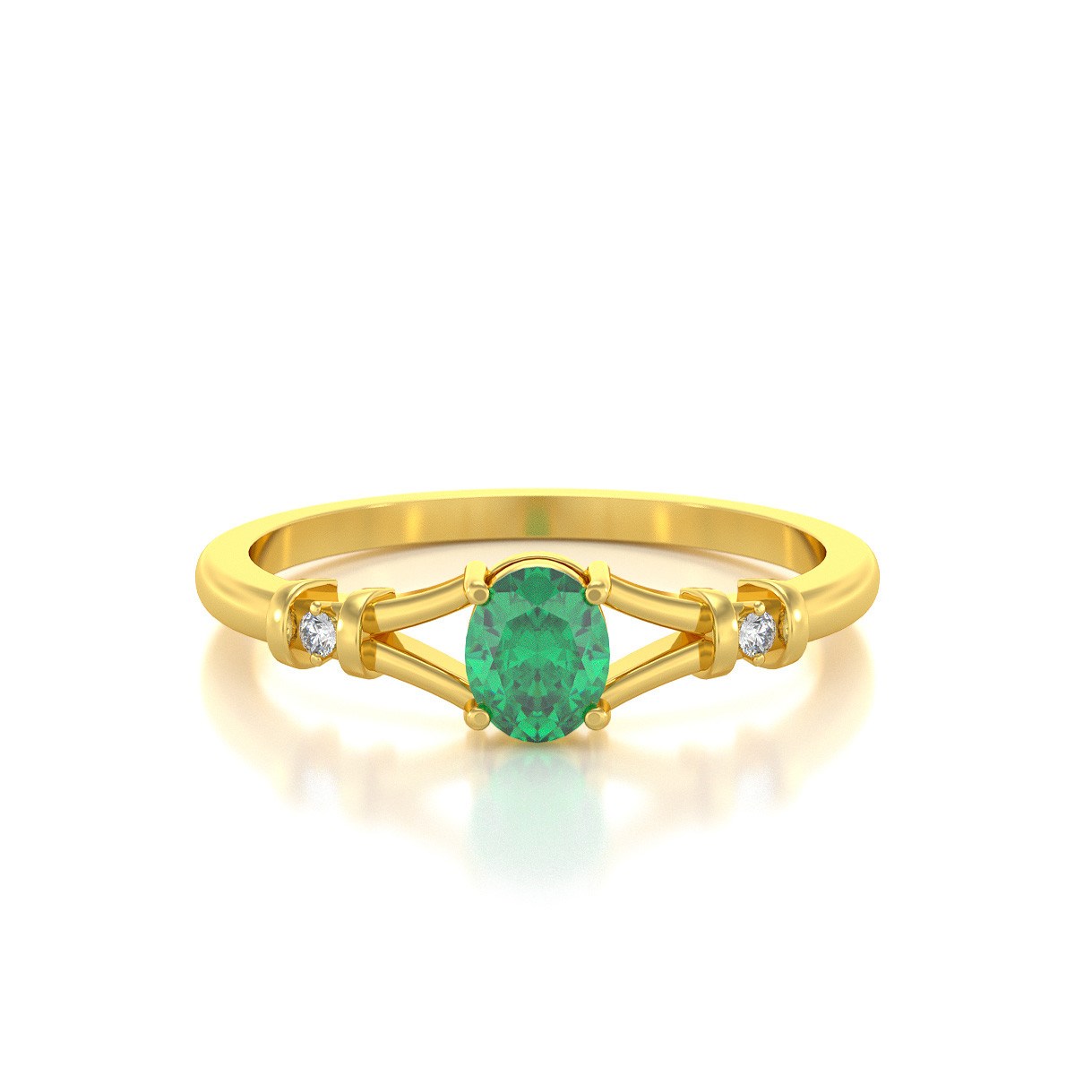 Bague ADEN Or 585 Jaune Solitaire Emeraude et diamants 2.094grs