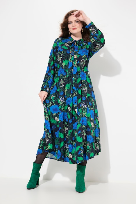 Maxikleid, A-Linie, V-Ausschnitt, Schluppe, Langarm