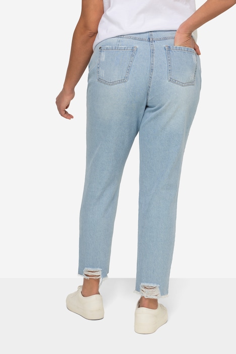Mom-Jeans, Destroy-Effekte, Fransensaum, 5-Pocket