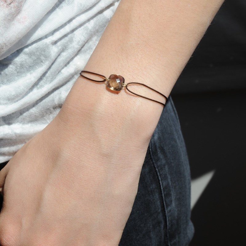 Bracelet cordon marron avec un quartz fumé - BeJewels