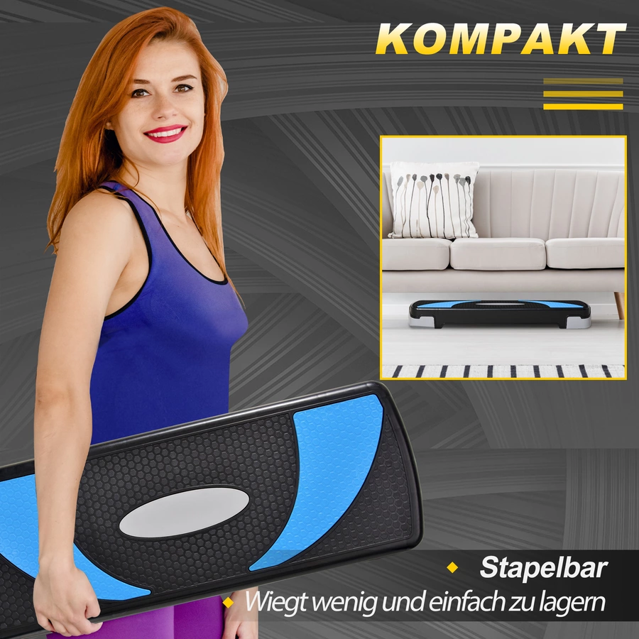 HOMCOM Steppbrett mit 3 Stufen schwarz, hellblau, grau