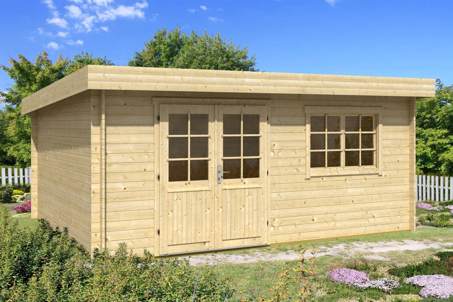 Alpholz Spree-28 B Tuinhuis, Houten Tuinhuis, Wanddikte 28 mm, Blokhut met Montagemateriaal, Natuurlijke Afwerking, 5x4m
