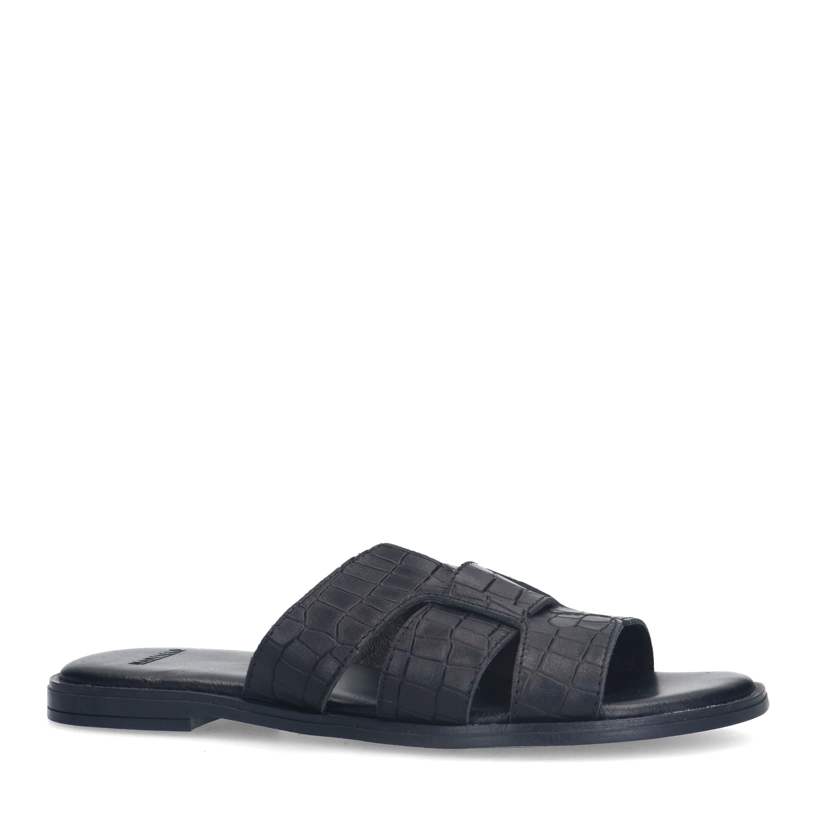 Zwarte leren croco slippers