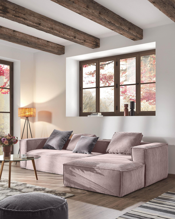Kave Home Blok 3-zits bank met chaise longue rechts grijs corduroy
