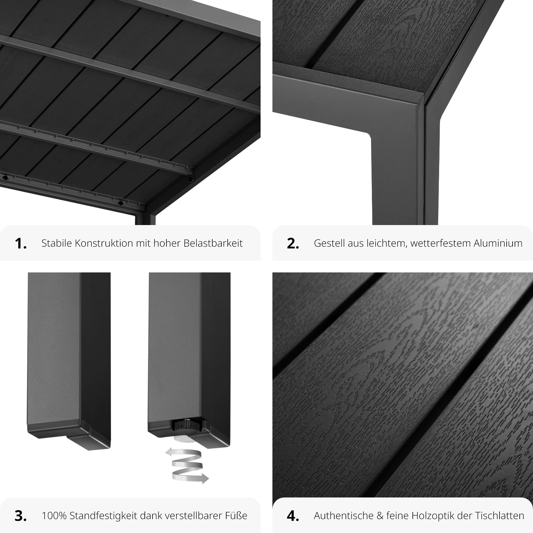 tectake® Gartentisch, aus Aluminium und Kunststoff, wetterfest und UV-beständig, 90 x 90 x 74,5 cm