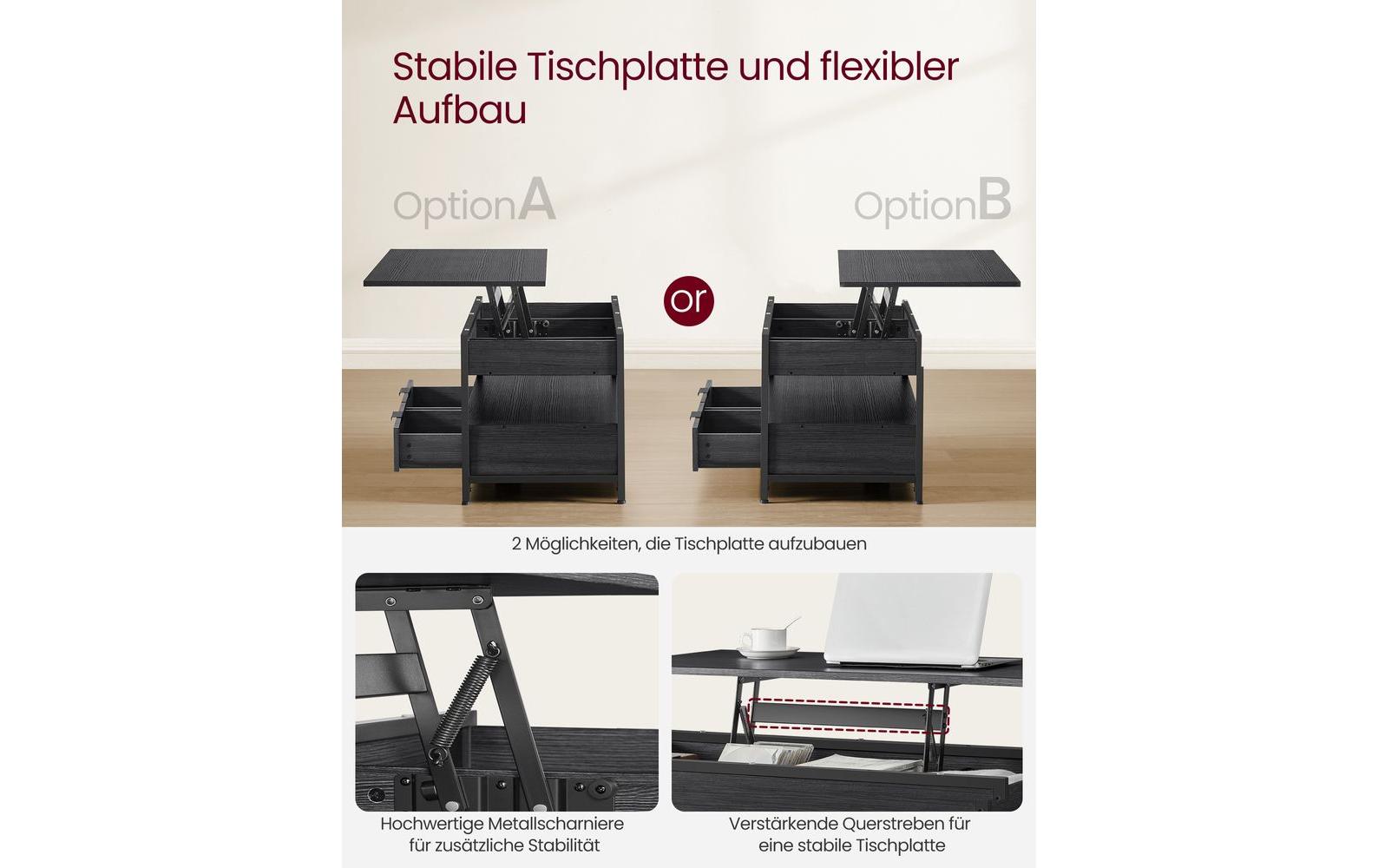 Couchtisch 100 x 50 cm, Schwarz<br>Wohnzimmertisch mit Schubladen