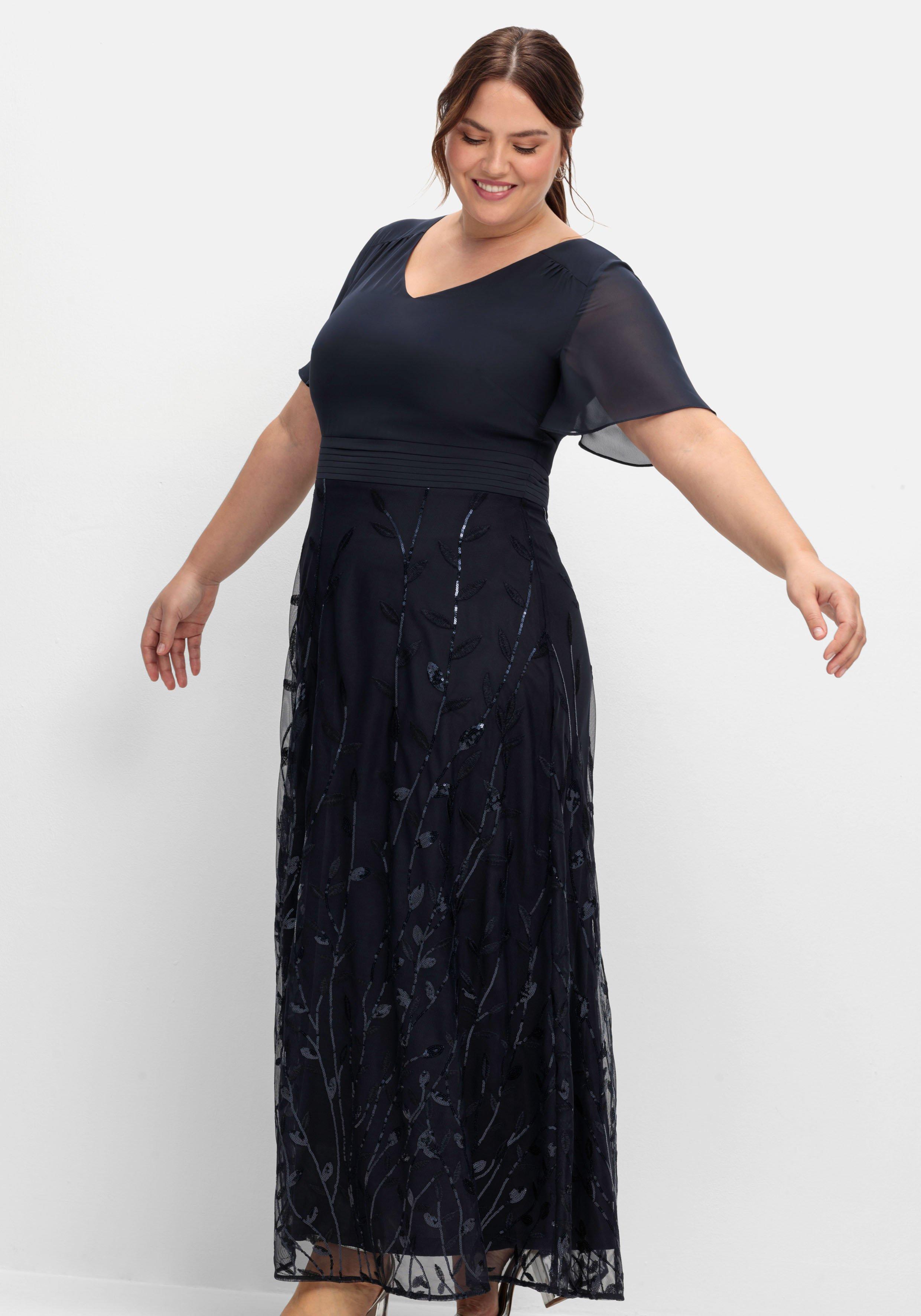 Abendkleid mit Stickerei und Pailletten am Rock