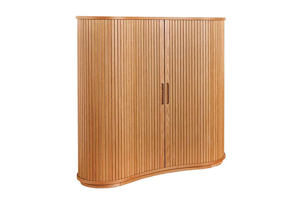 Retro Highboard VALHALLA WOOD 110cm natur Eichenholz mit Schiebetüren