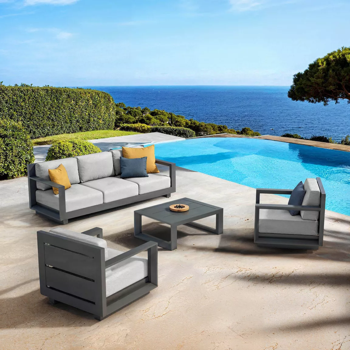 Salon de jardin aluminium 5 places 4 pcs Elba Gris anthracite et gris clair