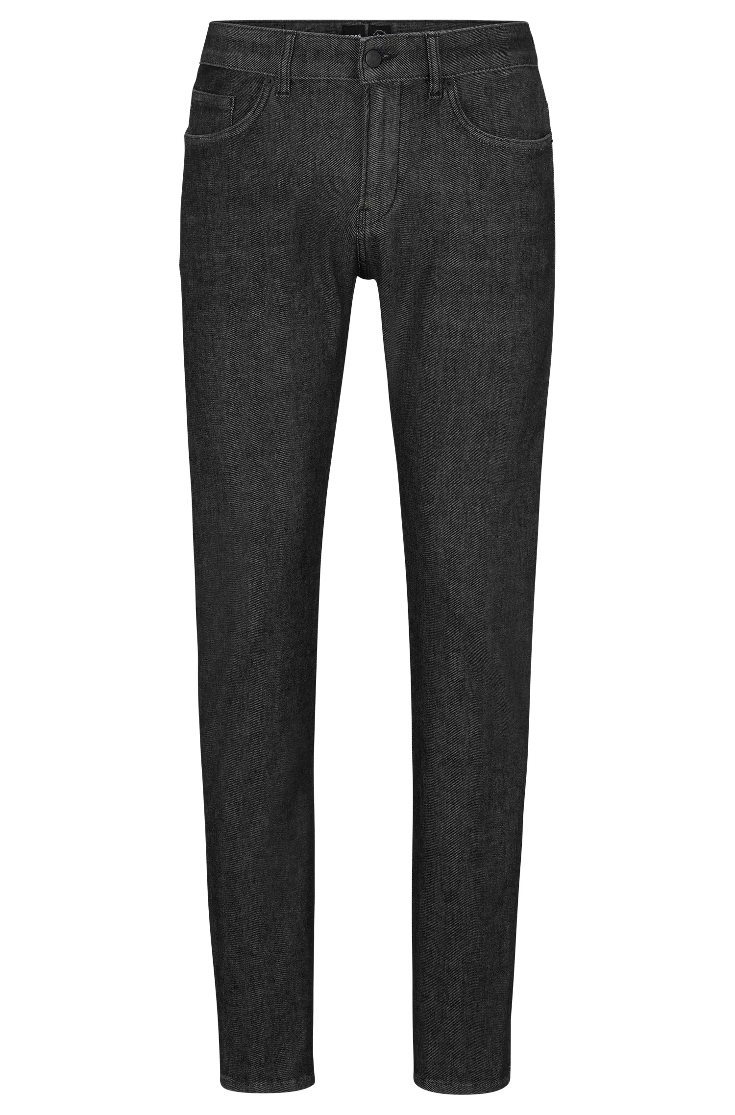 Calça jeans BOSS preta, corte slim, em denim de malha elástica de alta performance.