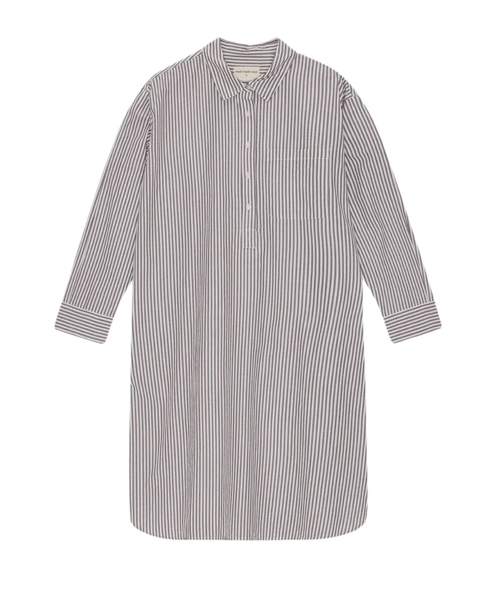 Moshi Moshi Mind  Relieve Stripe skjortekjole - dark taupe / ecru
