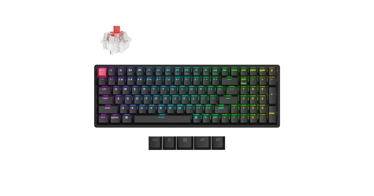 KeychronK4X-J1, toetsenbord  (Zwart, US lay-out, Keychron Super Red, 96%, RGB, Cherry Double-shot PBT Keycaps, Hot Swap, Bluetooth / USB-C, Tweedekans)