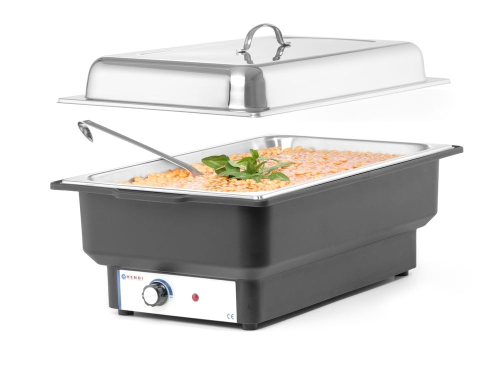 HENDI Chafing Dish Tellano, Speisenwärmer, Buffetwärmer, Wärmebehälter, 9L, 230V/900W, 573x348x(H) 284mm, Edelstahl, Polypropylen