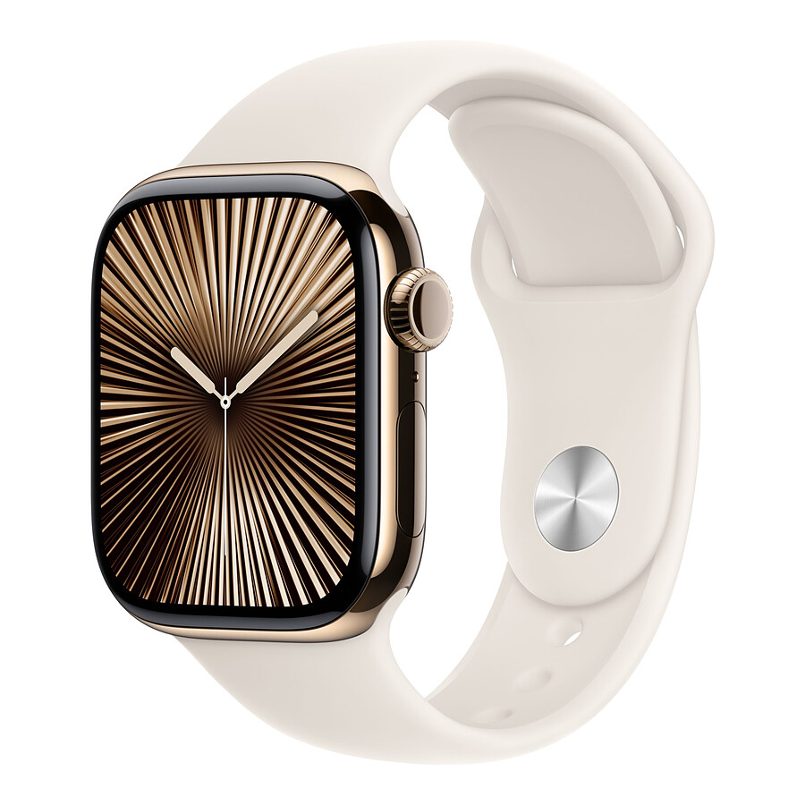 Apple Watch Series 10 GPS + Cellular - Titane Or - Bracelet Sport Lumière Stellaire - 42 mm - Taille S/M
