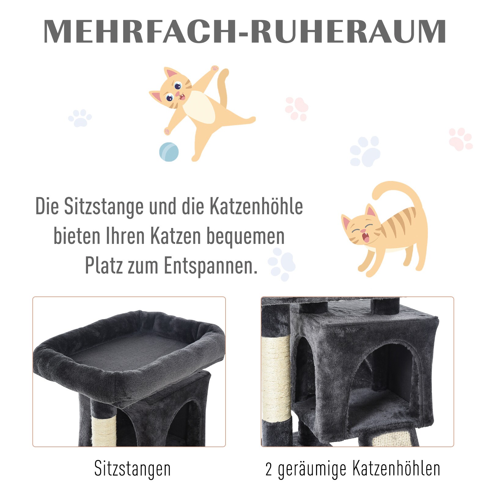 PawHut Kratzbaum mit Kuschelhöhlen 59 x 39 x 83 cm (LxBxH)