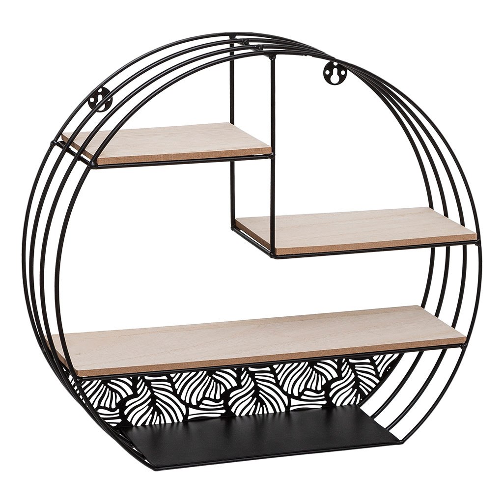 Etagère murale ronde métal noire 39.2x36.2x10.5cm