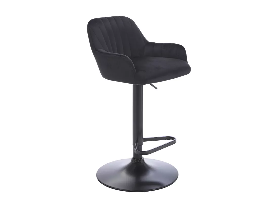 Tabouret de bar en velours et métal - Hauteur réglable - Noir - ELEANA
