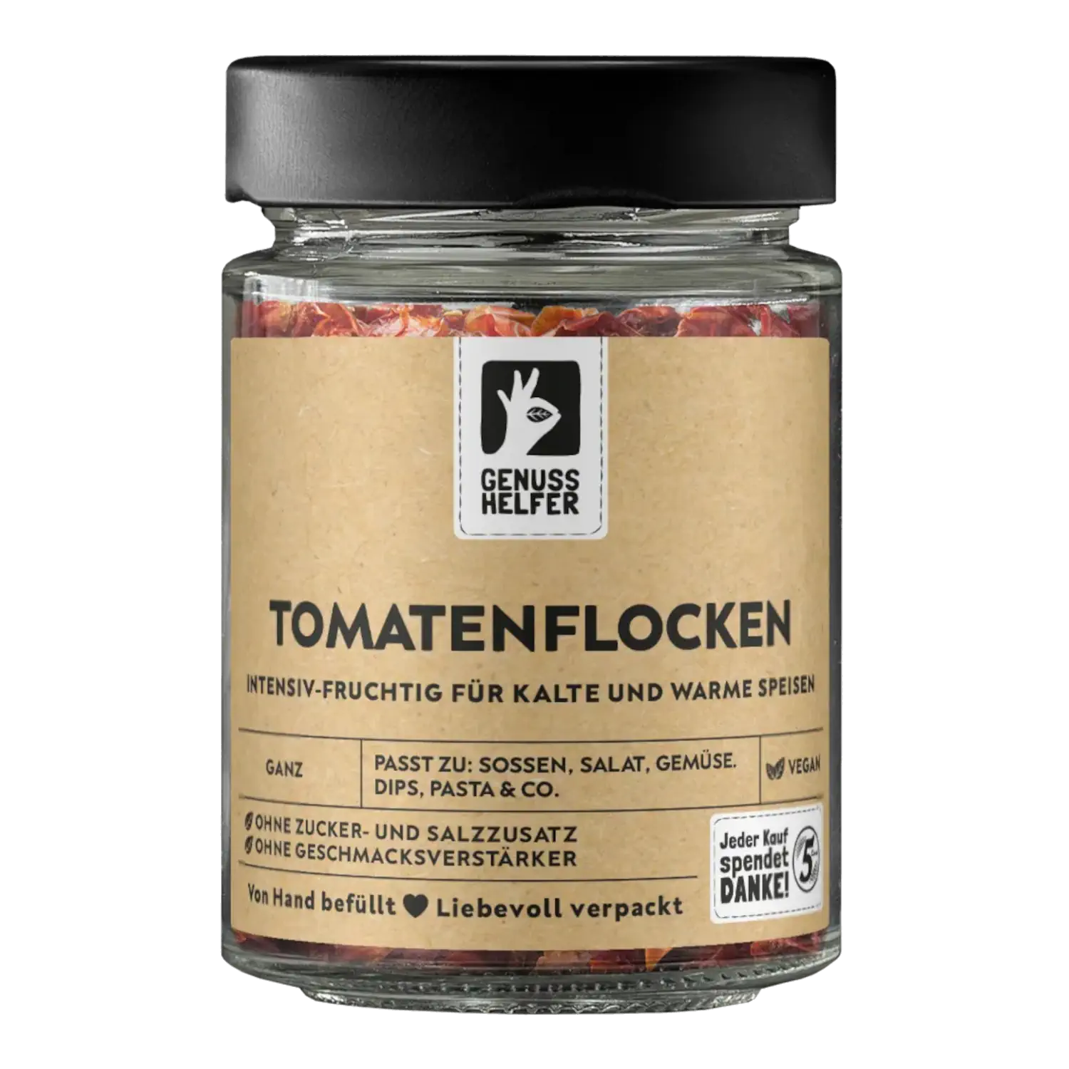 Tomatenflocken, geschnitten, im Glas