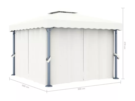 Tonnelle avec rideau 3x3 m Blanc crème Aluminium