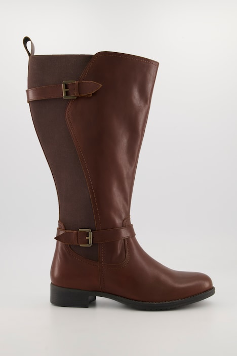 Lederstiefel, XXL-Schaft, Elastikeinsatz, Zipper, Weite H