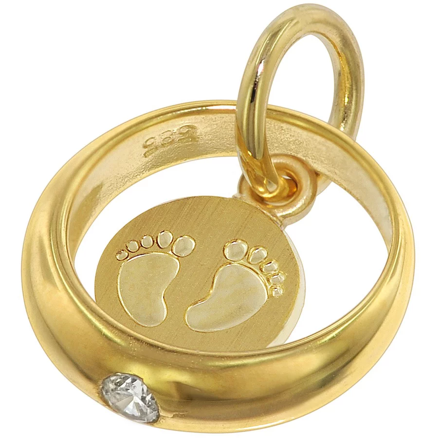 trendor Taufring Babyfüße Gold 585  14 Karat mit vergoldeter Kette gold