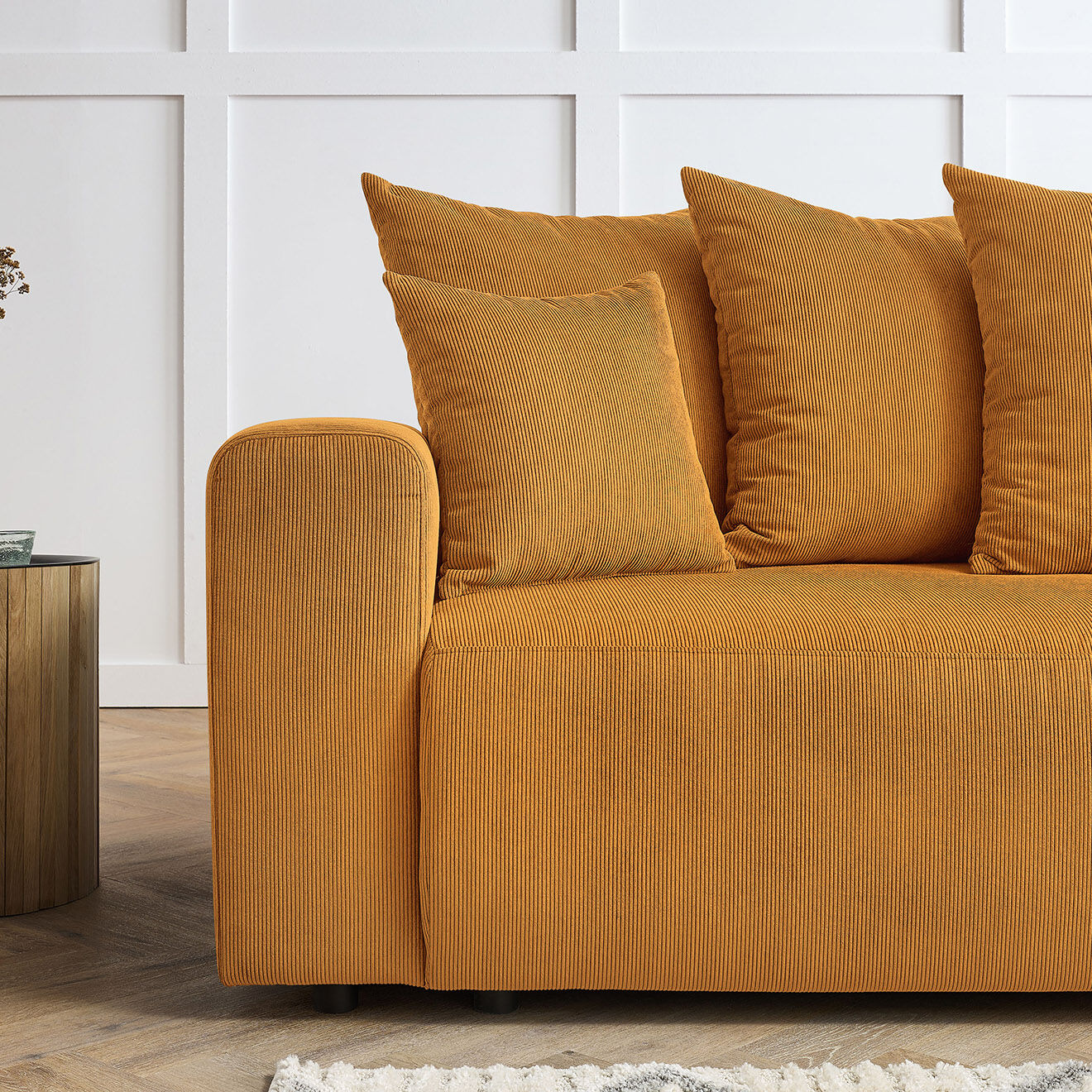 Bobochic Canapé droit fixe 3 places envy velours côtelé jaune - 240x100x95 cm