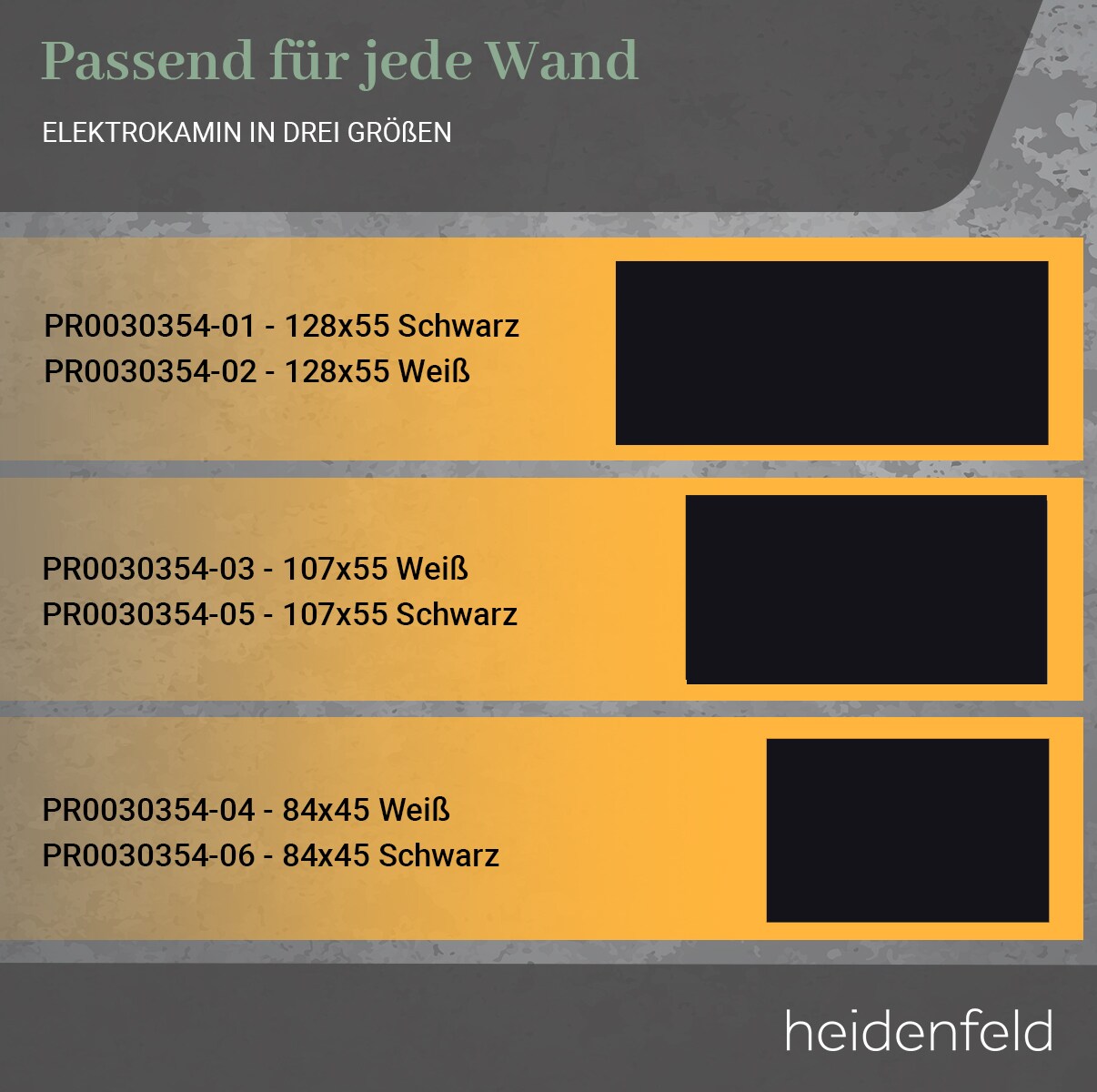 Heidenfeld Elektrokamin HF-WK300, elektrischer Kamin mit 3D-Flammeneffekt, 1500W, 3J Garantie, Timer (Schwarz, 128.0 x 55.0 cm)