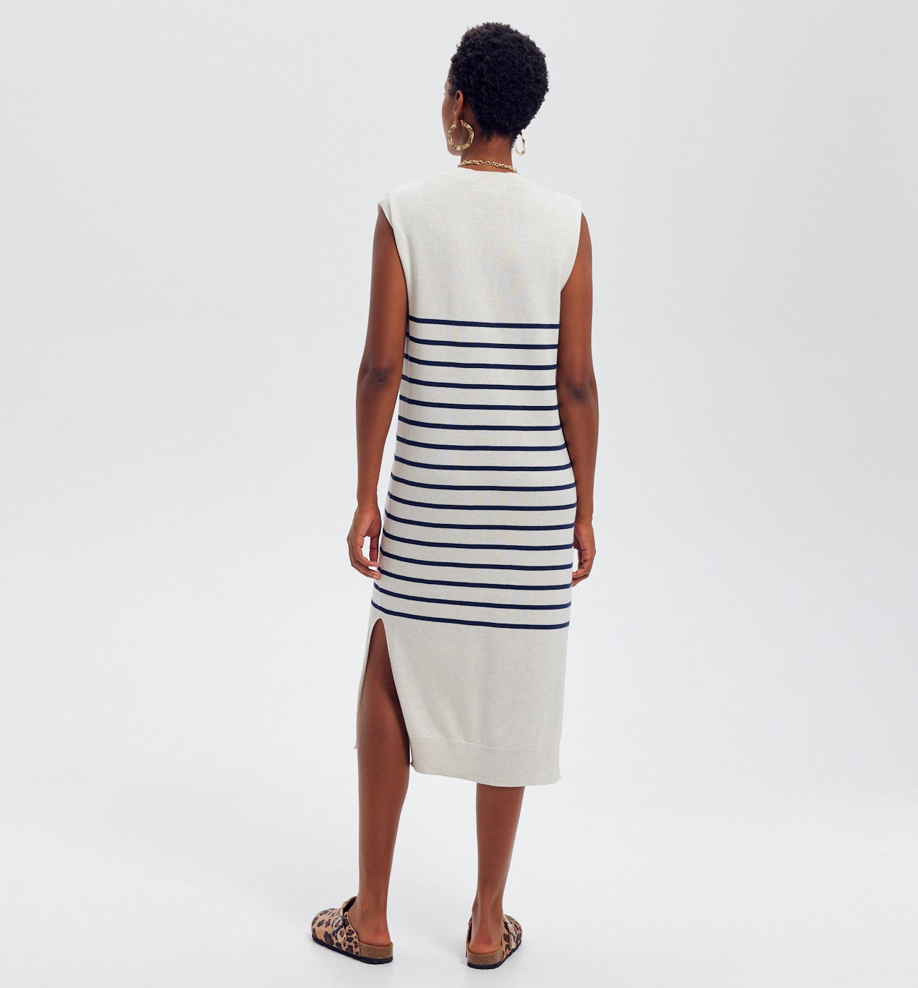Robe marinière en tricot - Rayé écru
