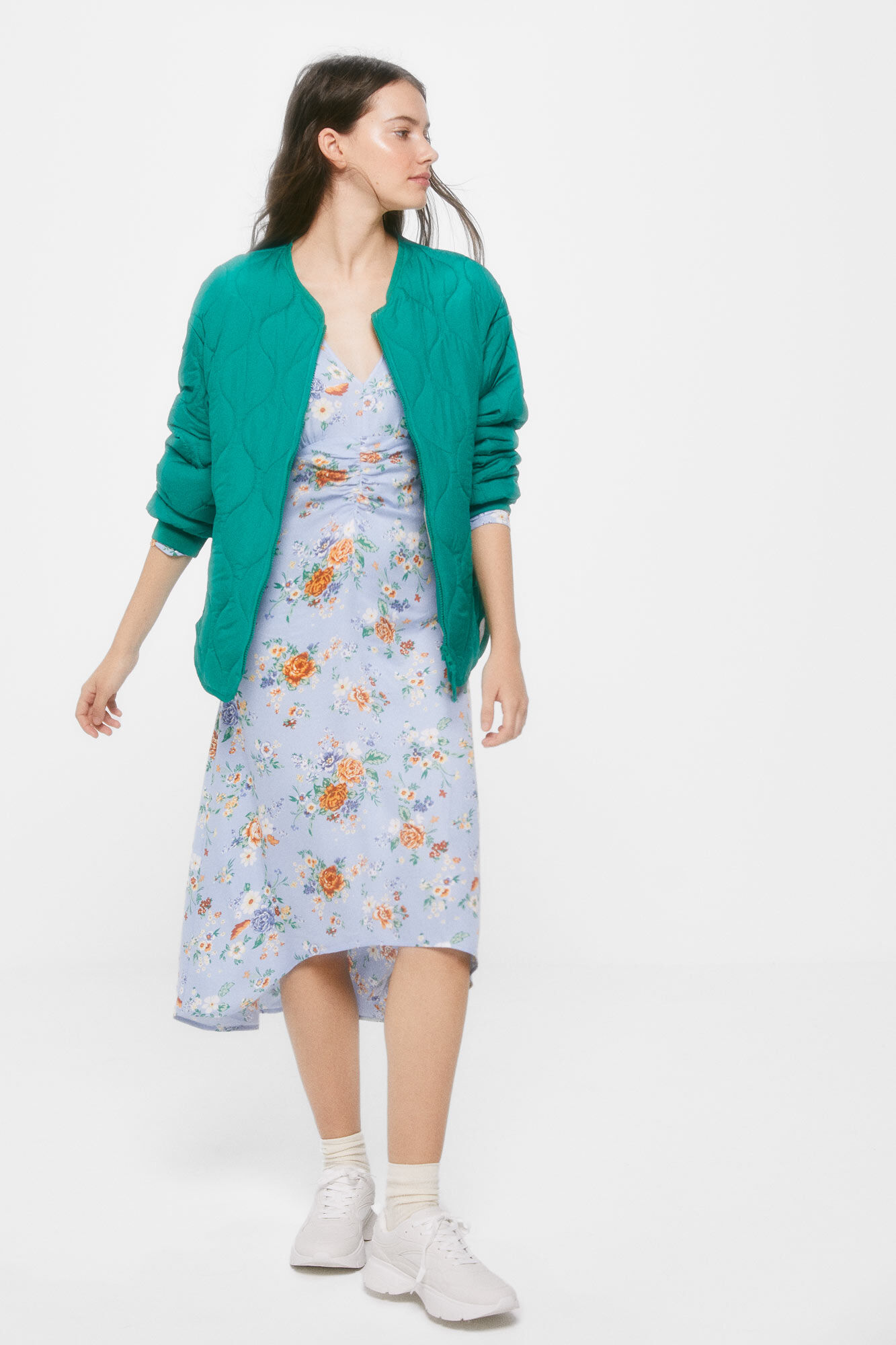 Vestido midi assimétrico com estampa - Azul médio