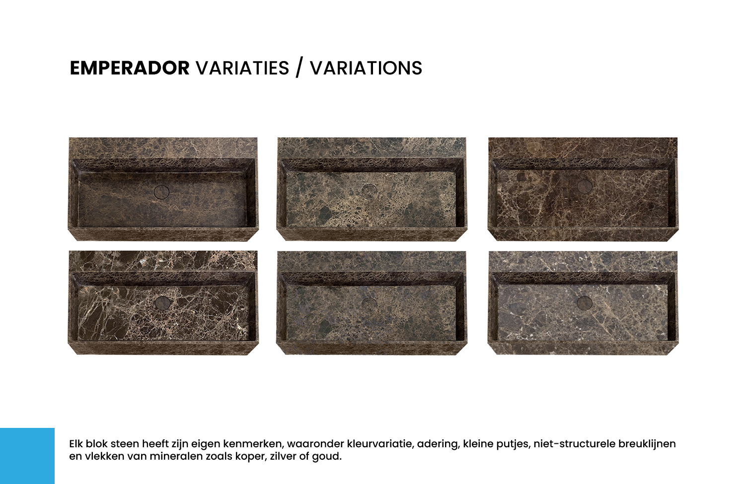 Saniclear Dark Emperador marmeren wastafel 80x46cm met kraangat