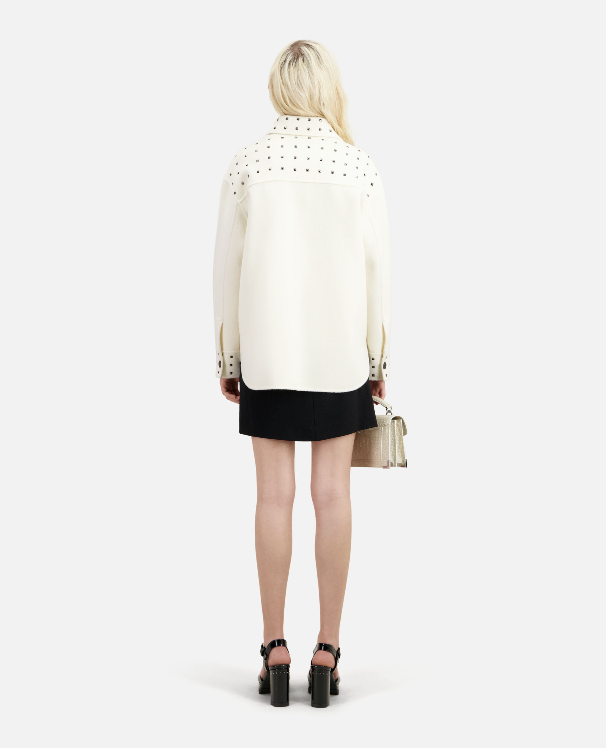 Ecru wool-blend overshirt-style jacket with studs