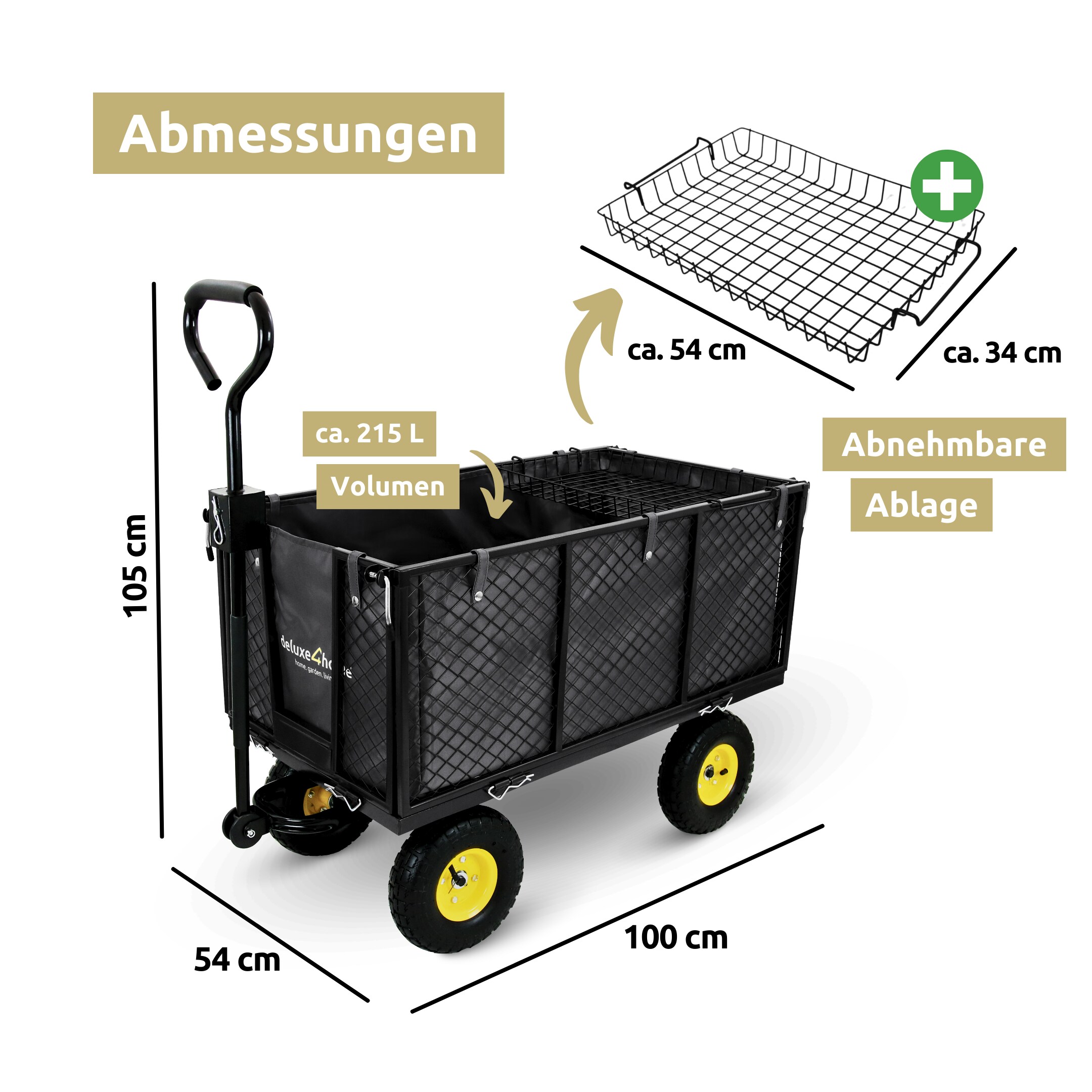 deluxe4home® Bollerwagen | Transportwagen inkl. Handschuhe | Schwarz