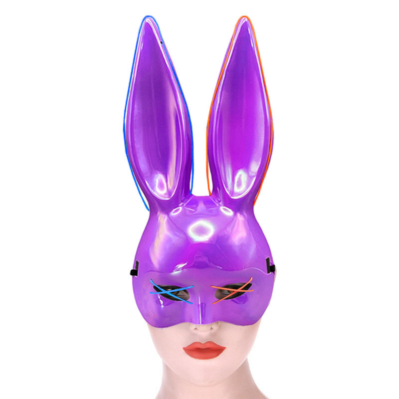 LED Hasen Maske Fasnachts Halbmaske Neon Kostüm Zubehör Motto Party Accessoire Halloween Foto Requisite - Blau / Rot