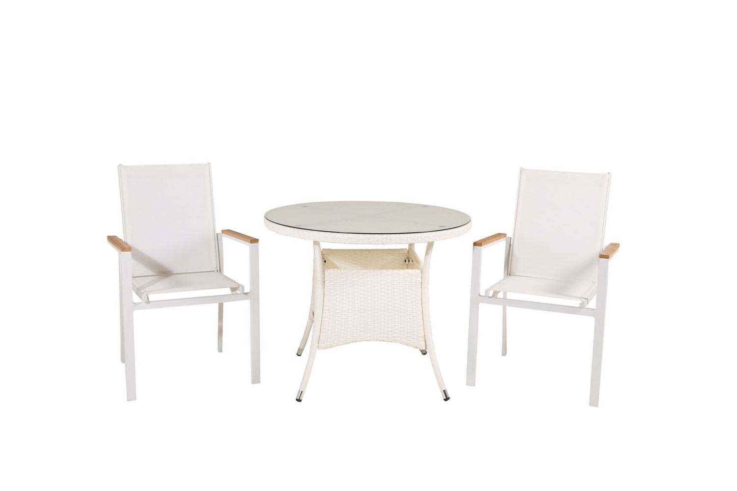 Volta tuinset, tafel Ø90cm en 2 stoelen, Texas wit. 90 x 90 x 74 cm