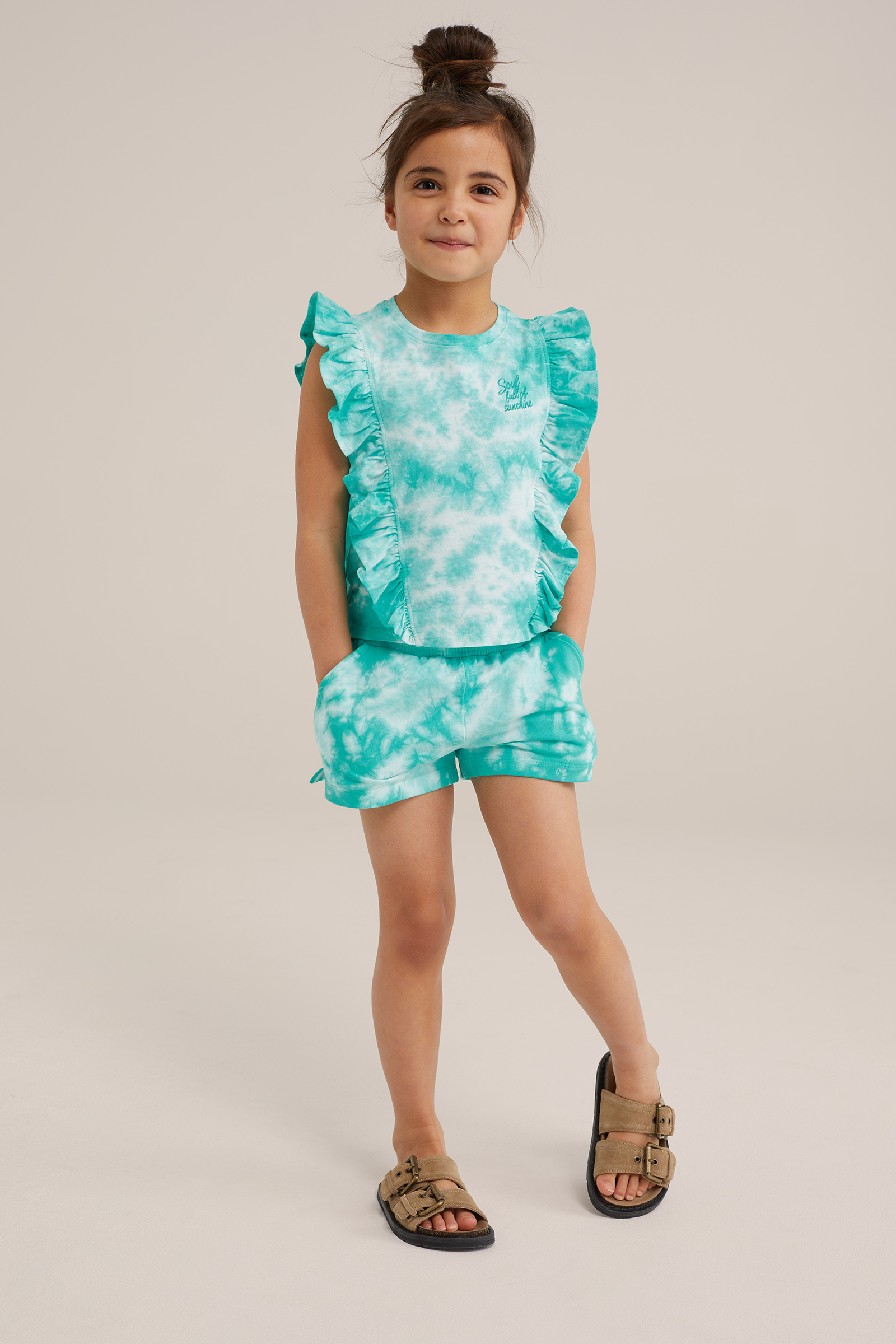 Meisjes tie-dye sweatshort WE Fashion IJsblauw
