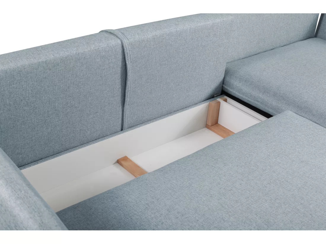 Canapé d'angle convertible en tissu gris bleuté LAZARE - Angle droit