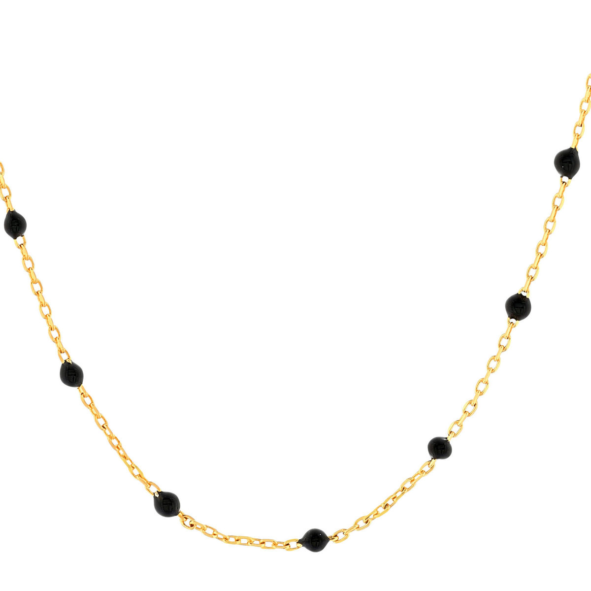Sautoir plaqué or boules en résine noires 60 cm