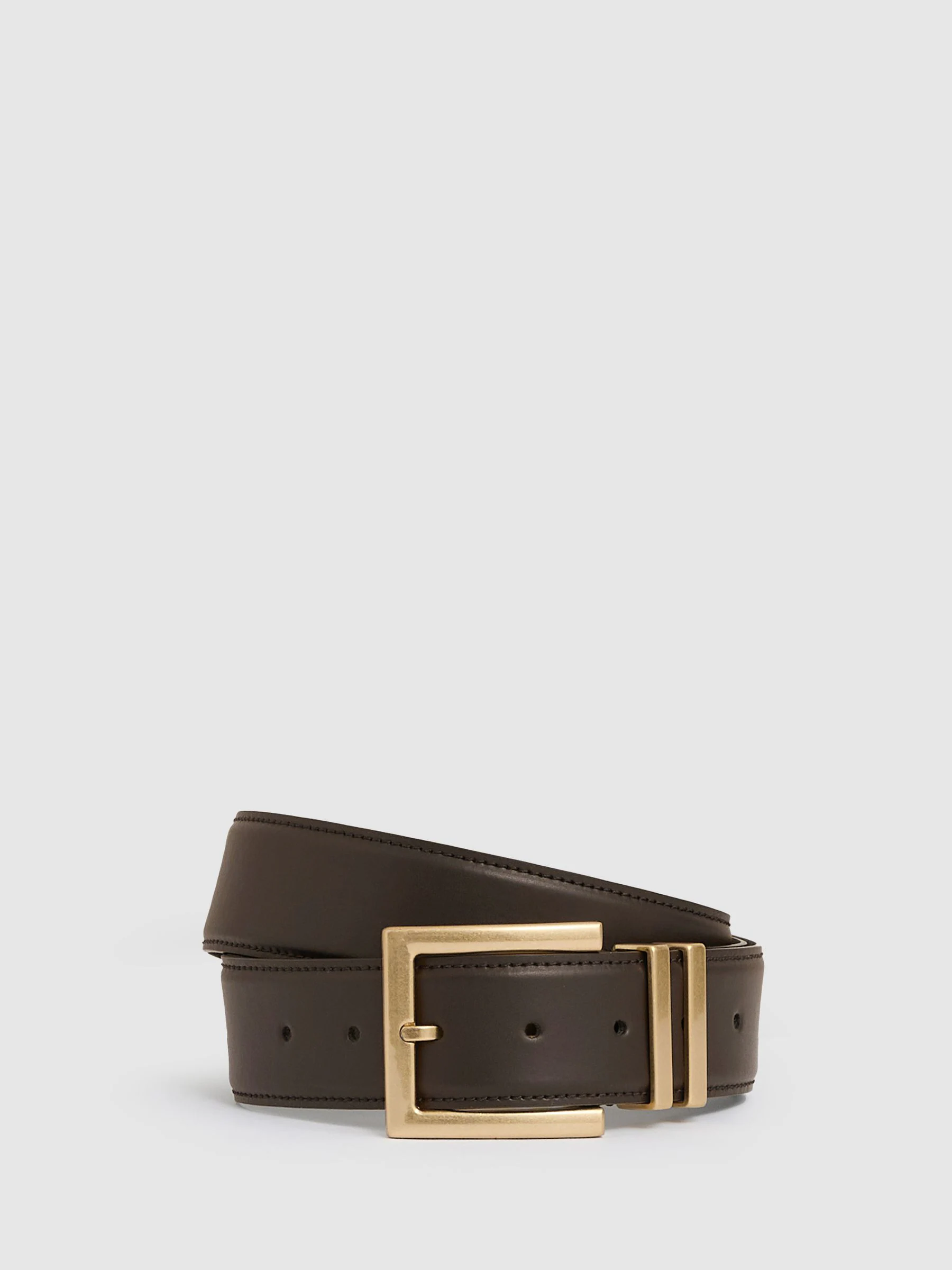 Chocoladebruin - Reiss Brompton leren riem met vierkante gesp