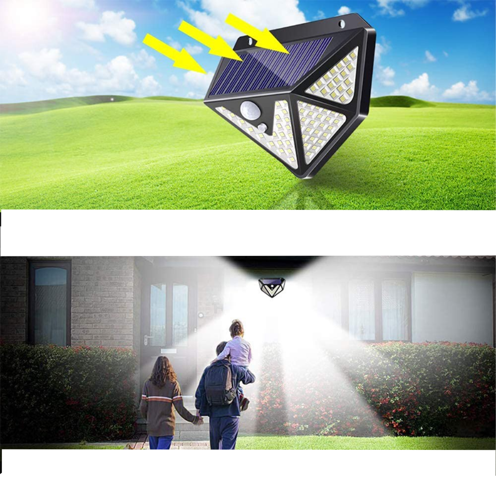 166 LED's Solar Outdoor Mini Lampe Garten Wandleuchte Aussen Beleuchtung mit Bewegungsmelder (IP65) - Schwarz