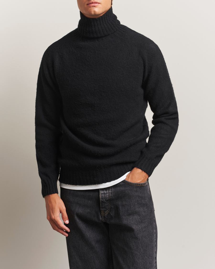 Harley Of Scotland Brushed Supersoft Lambswool Rollneck Black